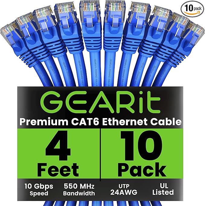 GearIT Cat 6 Ethernet Cable Cat6 Network Patch, Snagless Cord, Internet by GEARit