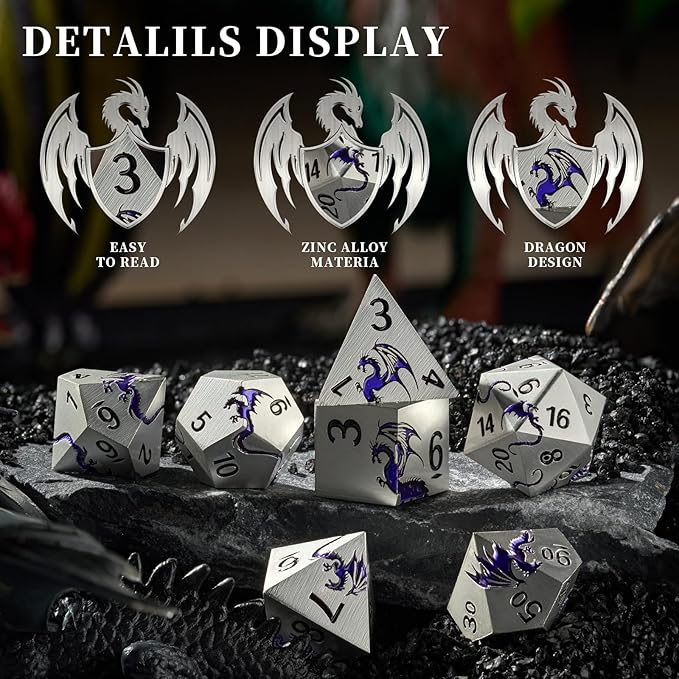 Purple Dragon Metal Dice HNCCESG 7 Piece Heavy Metallic D&D Dice Set - Image 4