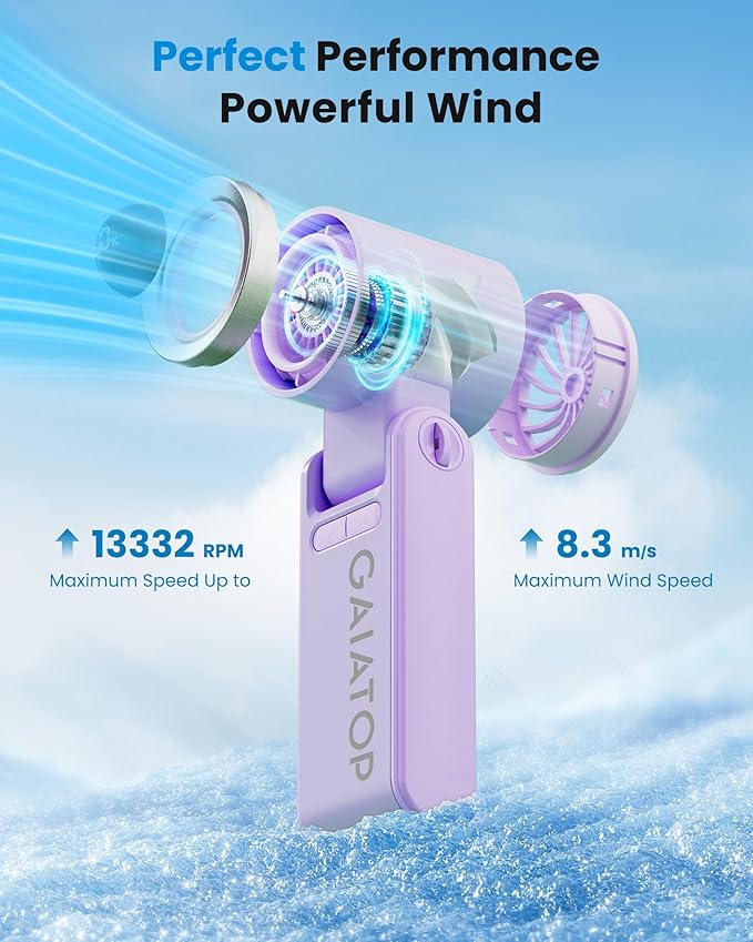 Gaiatop Portable Handheld Mini Fan, 21 Working Hours 6 Speeds, Rechargeable - Image 2