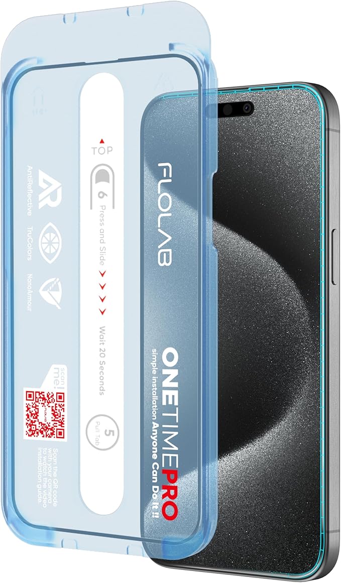 FLOLAB NanoArmour ONETIME PRO for iPhone 15 Plus Screen Protector, by Flolab