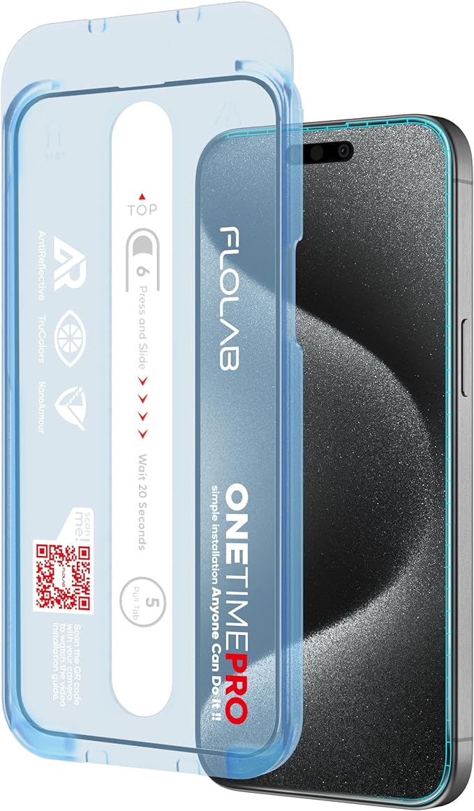 FLOLAB NanoArmour ONETIME PRO for iPhone 15 Pro Max Screen Protector, by Flolab