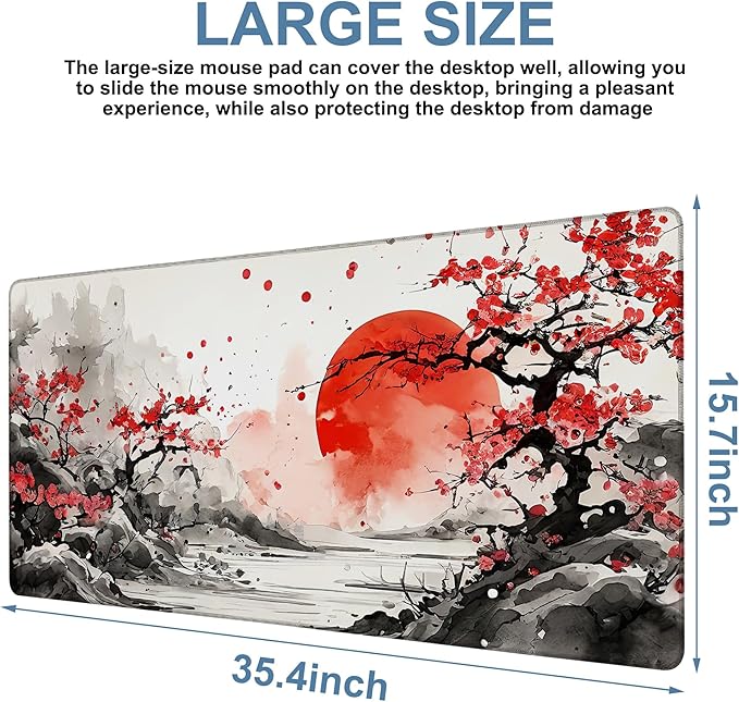 Large Mouse Pad Ink Painting Gaming Desk Pad Computer Keyboard Non-Slip - Image 3