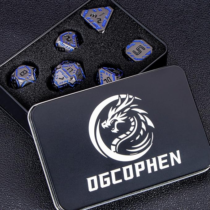 Metal DND Sci-fi Dice Set 7PCS Stripe Polyhedral Dice - Image 7