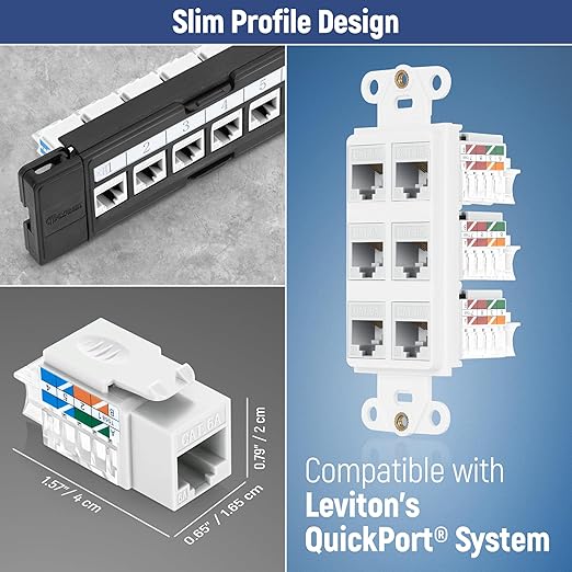 Everest 45° Angled RJ45 Cat6A Keystone Jacks 50-Pack in White - Image 7