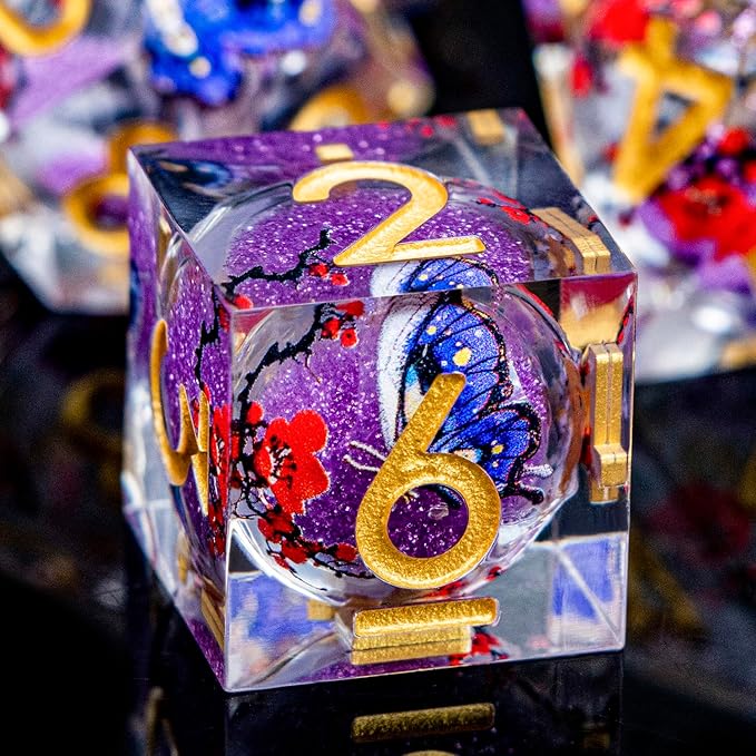 Butterfly DND Dice Purple Liquid Core Dice Set - Image 3
