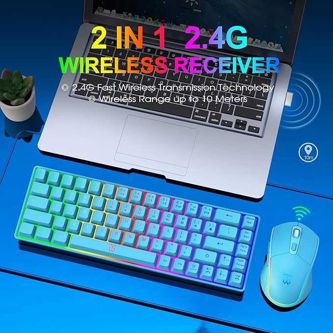 Snpurdiri 60% Wireless Gaming Keyboard and Mouse Combo, LED Backlit - Image 2