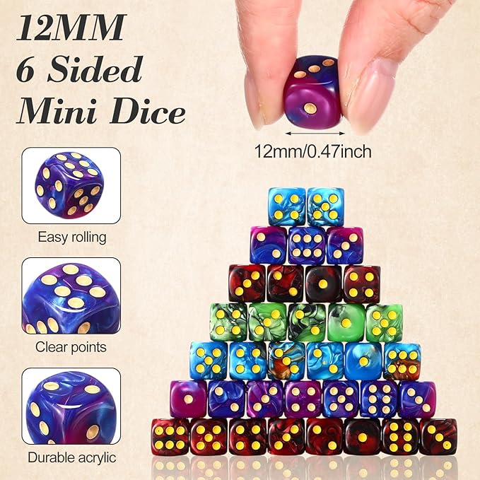 144 Pieces 12mm 6 Sided Mini Dice Set - Image 2