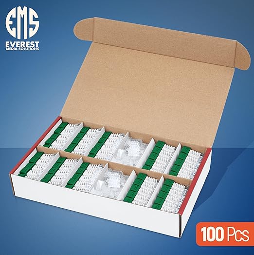 Everest 45° Angled RJ45 Cat6 Keystone Jacks 100-Pack in Green - Image 2