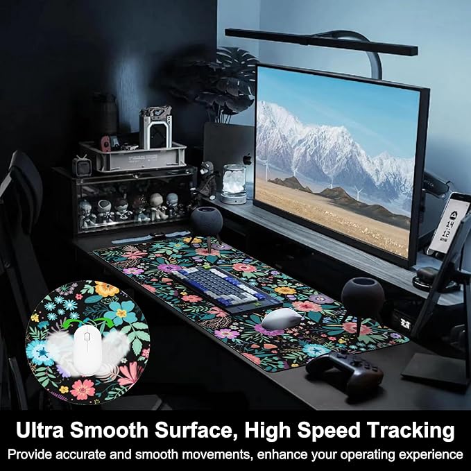 Mouse Pad, Large Colorful Flowers and Plants Desk Mat, Extended Non-Slip Gaming - Image 5