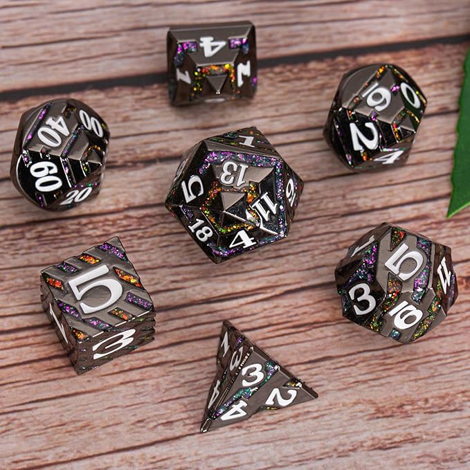 Metal Dice Set DND, Metallic Glitter Stripes D&D Dice Set - Image 2