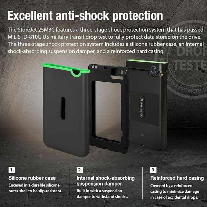 Transcend 4TB SJ25M3C, USB 3.1 Portable Hard Drive Rugged, Anti-Shock Resistant - Image 5