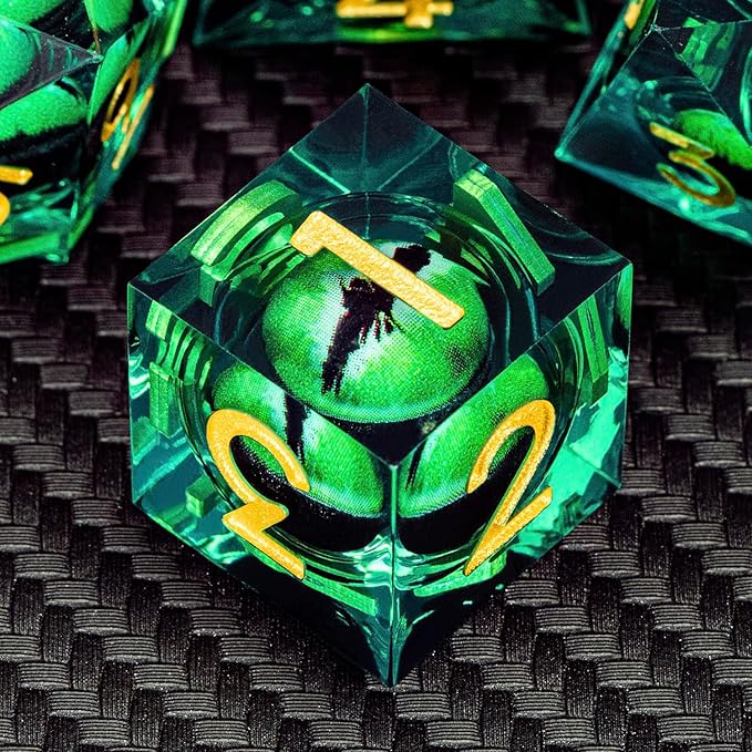 ARUOHHA DND Resin Dice Dragon Eye Dice Liquid Core Green Sharp Edged Dice Set - Image 3