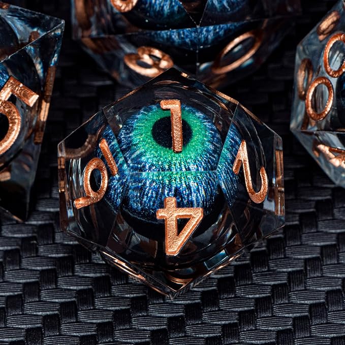 ARUOHHA DND Dragons Eye Dice Liquid Core Blue Green Resin Sharp Edged Dice Set - Image 4