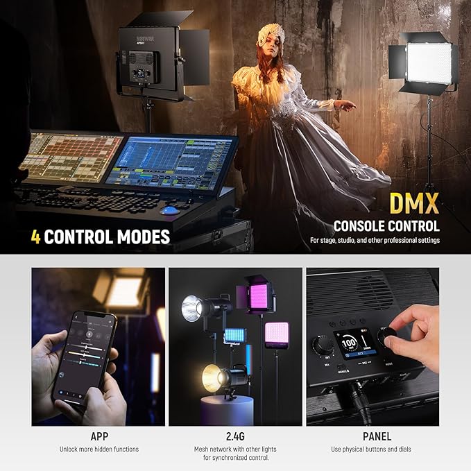 NEEWER 150W Bi Color LED Panel Video Light Kit, 1440 LEDs 49500Lux@0.5m - Image 6