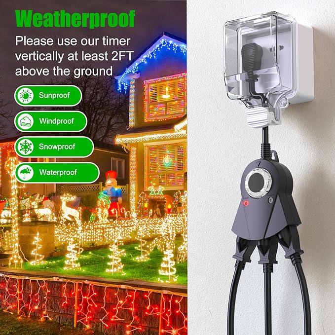 Outdoor Light Sensor Timer, 24 Hours Heavy Duty Waterproof Outlet Timer - Image 3