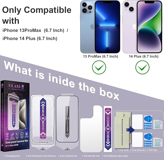 2 Pack Screen Protector for iPhone 13 Pro Max/iPhone 14 Plus, 9H Tempered Glass - Image 7