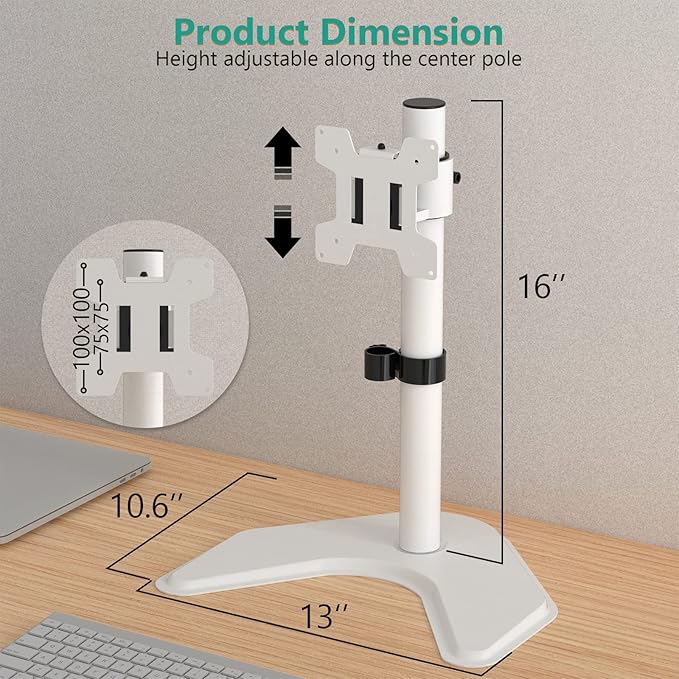 WALI Single Monitor Stand, Free Standing Desk Stand - Image 4