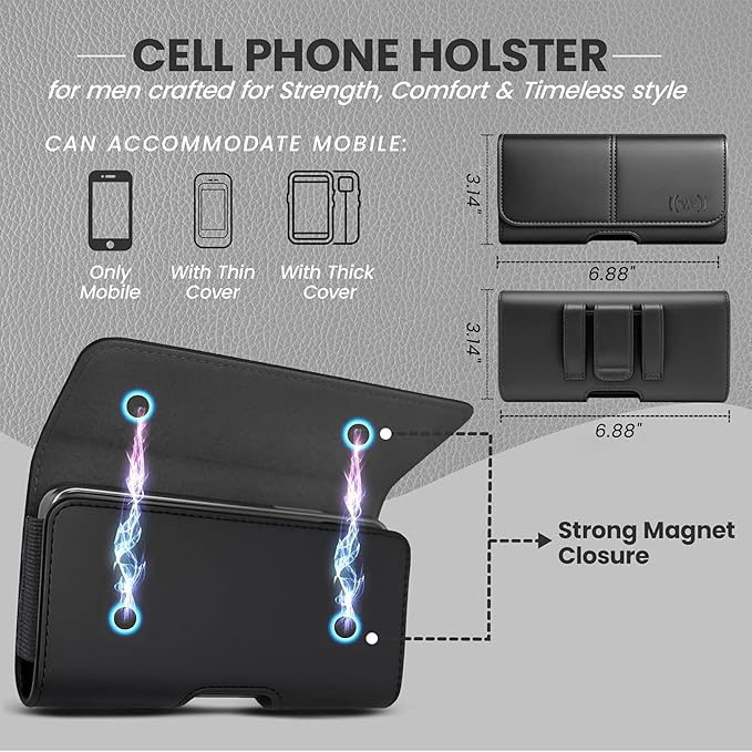 Phone Holster for Men & Women, Horizontal Cell Phone Case, Fits iPhone - Image 3