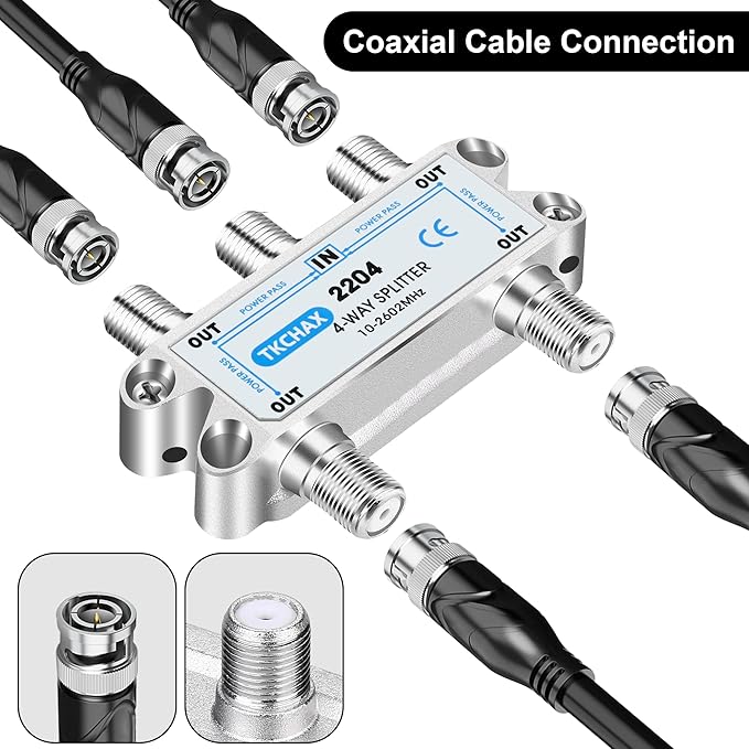 4 Way Coaxial Cable Splitter, Support 10-2602MHz, RG6 Compatible, Nickel-Plated - Image 6