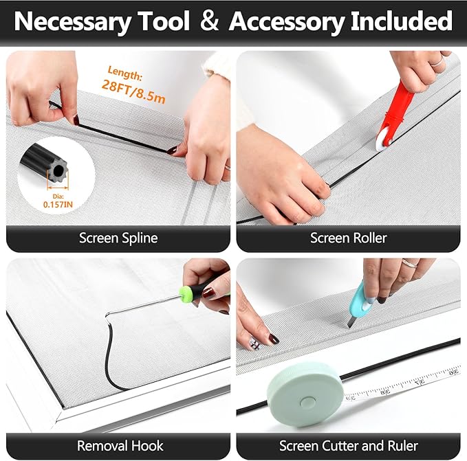 Window Screens Replacement Repair Kit, Durable Fiberglass Mesh Roll - Image 3