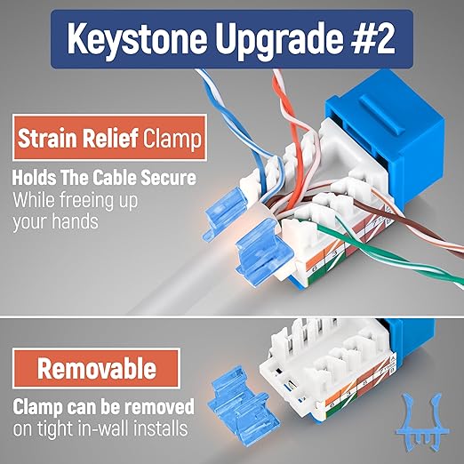 Everest 45° Angled RJ45 Cat5e Keystone Jacks 50-Pack in Blue - Image 4