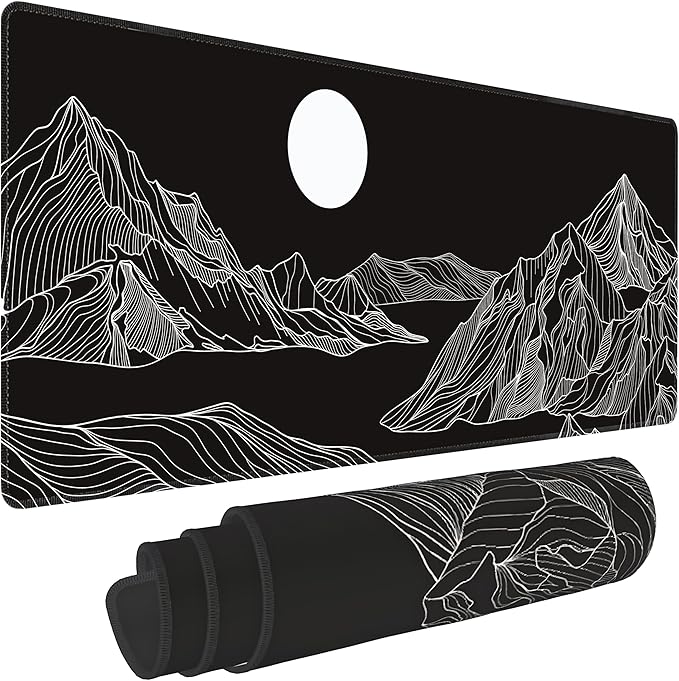 Black and White Mountain Large Mouse Pad, Gaming Keyboard Desk Pad, Extended by BAHDSISFA
