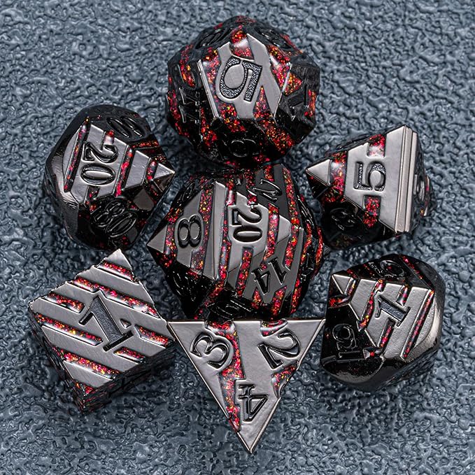 Metal Dice Set DND, Metallic Glitter Stripes D&D Dice Set - Image 6