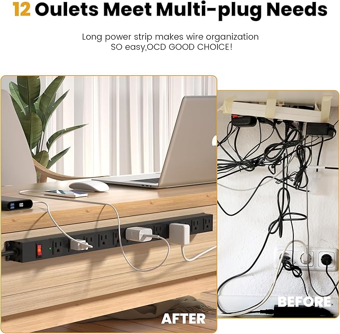 12 Outlet Long Power Strip Surge Protector - Image 2