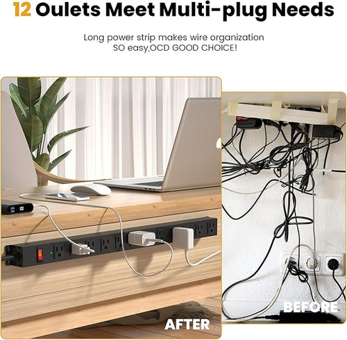 12 Outlet Long Power Strip Surge Protector - Image 2
