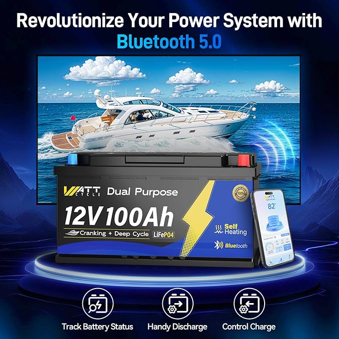 12V 100Ah Marine Starting LiFePO4 Battery Bluetooth, Lithium Battery - Image 3