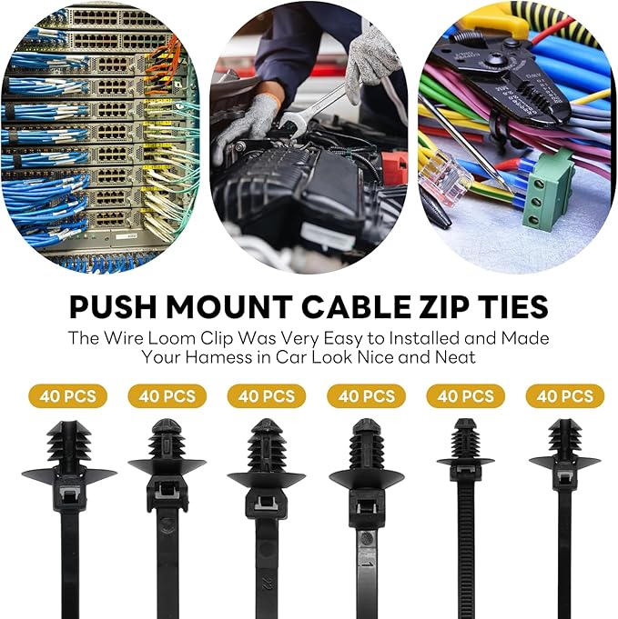 240 Pcs Push Mount Cable Ties Assorted Sizes, 6-Types Snap in Zip Ties Self - Image 3