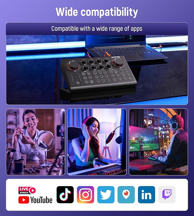 Synido Podcast Equipment Sound Card, Audio Interface Mixer - Image 5