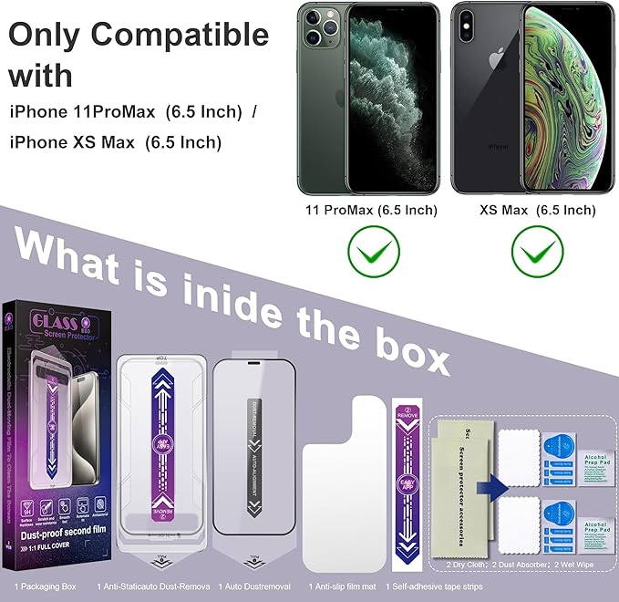 2 Pack Screen Protector for iPhone 11 Pro Max/iPhon XS Max, 9H Tempered Glass - Image 7