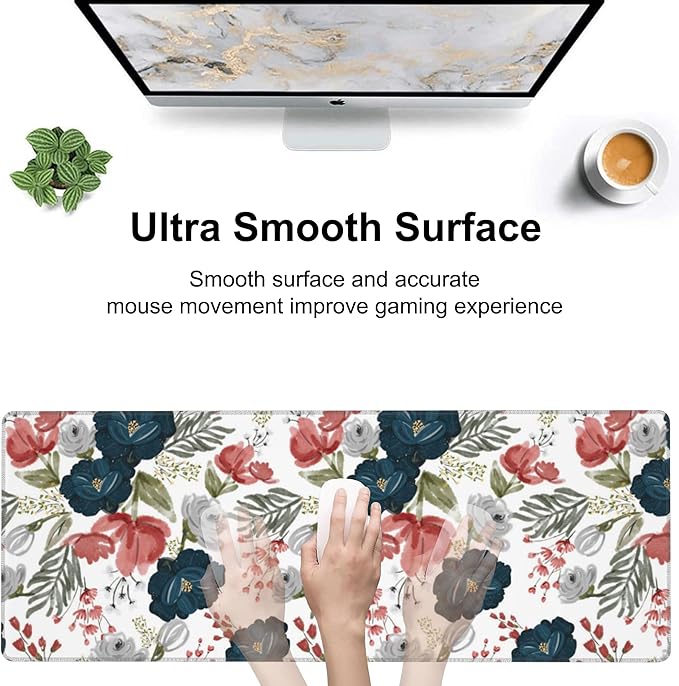 Watercolor Flowers Desk Mat, Large Colorful Floral Gaming Keyboard Mouse Pad - Image 5