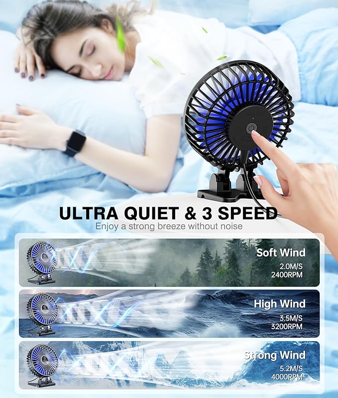 JZCreater USB Desk Fan, Mini Portable Fans, 3 Speeds Desktop Table Cooling Fan - Image 3