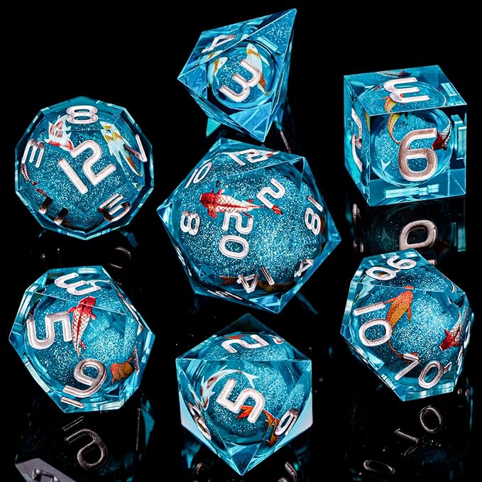 ARUOHHA Liquid Core DND Dice Set, Handmade RPG Koi Fish Dungeons Polyhedral - Image 2