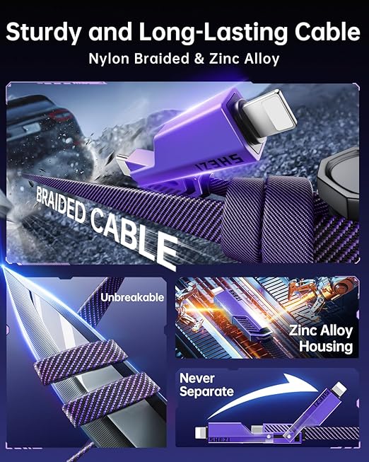 SHEZI Flat Nylon Braided Charger Cord Combo, USB A/C to C/L Multi Charge Cable - Image 5