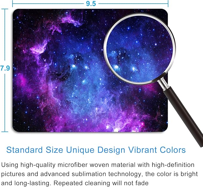 Purple Galaxy Mouse pad, Small Personalized Nebula Design Washable Rubber Mouse - Image 2
