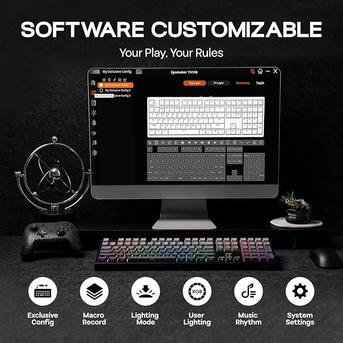 EPOMAKER TH108 Full Size Mechanical Keyboard, Wireless Gaming Keyboard - Image 7
