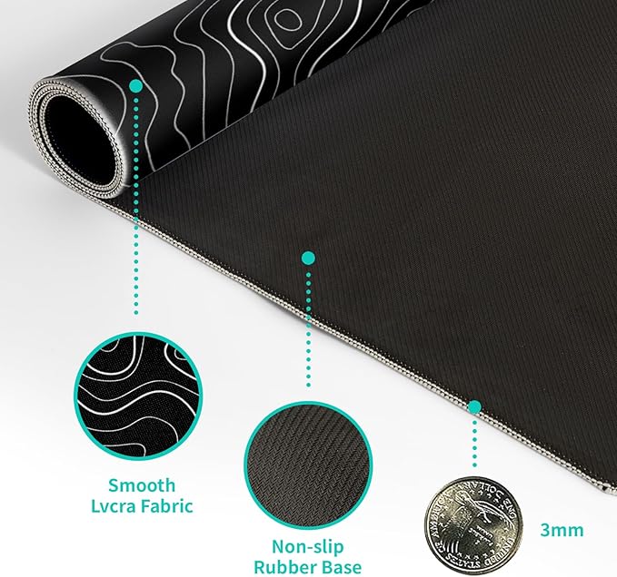 Topographic Contour Black Gaming Mouse Pad XL Geographic Map Lines Extended Big - Image 8
