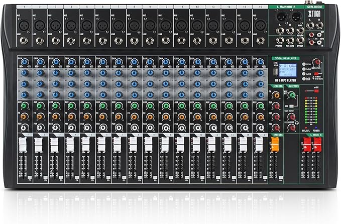 XTUGA 16 Channel Audio Mixer Sound Board Mixing Console, Audio Interface PC USB by XTUGA