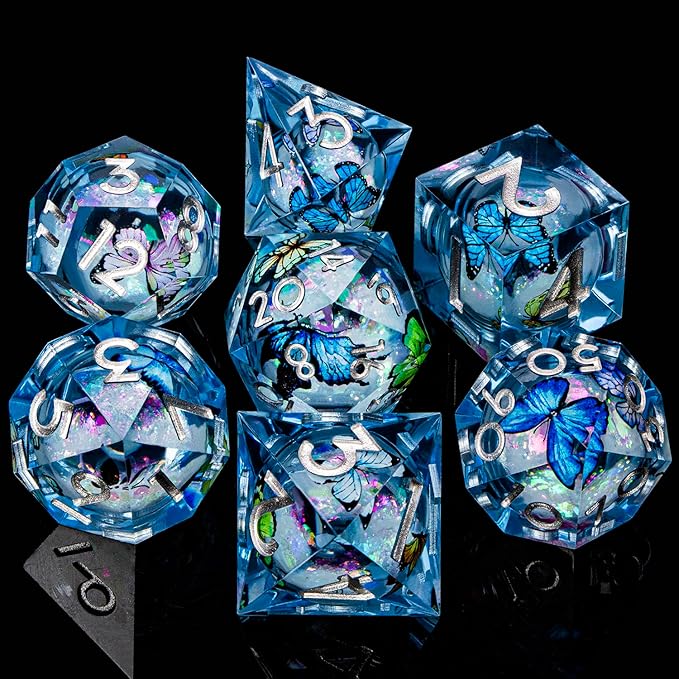 Butterfly DND Dice Colorful Blue Liquid Core Dice Set - Image 2