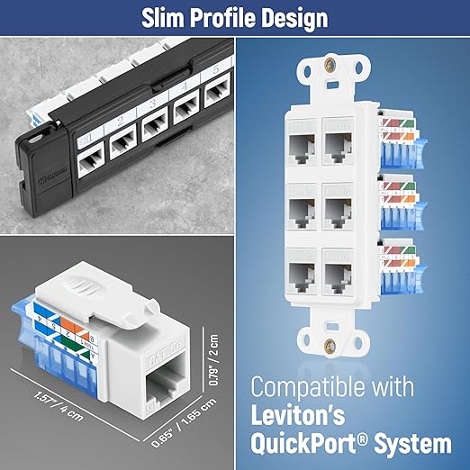 Everest 45° Angled RJ45 Cat5e Keystone Jacks 10-Pack in White - Image 7