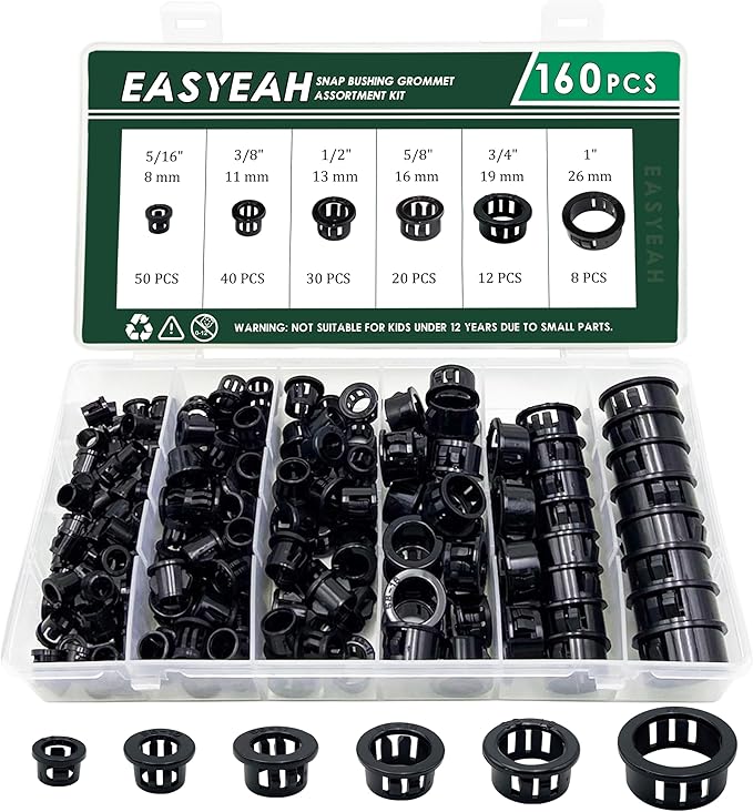 160 Pcs 6 Sizes Cable Snap-in Knockout Insulating Bushing Grommets Assortment by EASYEAH