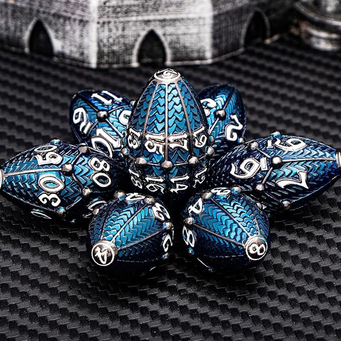 ARUOHHA DND Metal Dice Black Blue Dragons Egg Dice - Image 5