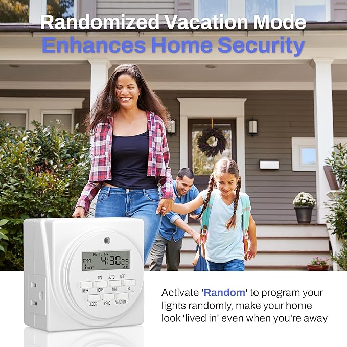 BN-LINK 7-Day Heavy Duty Digital Programmable Timer, Dual Outlet forLight - Image 5