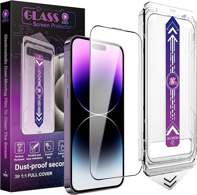 2 Pack Screen Protector for iPhone 14 Pro Max/iPhone 15 Plus/iPhone 16 Plus by Unknown
