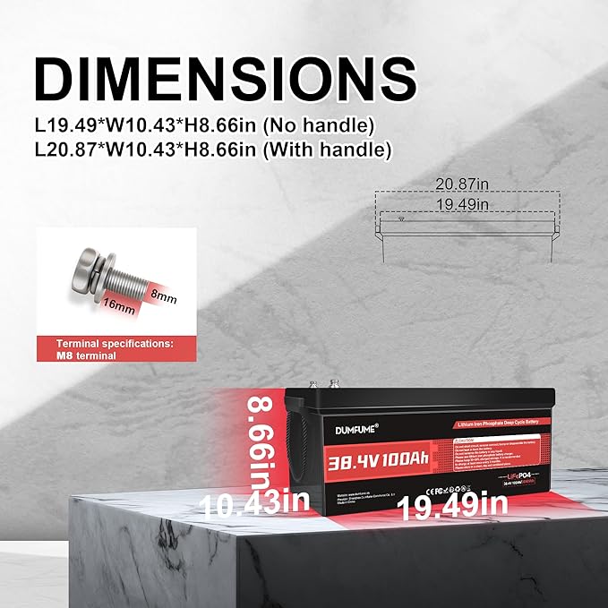 38.4V 100Ah LiFePO4 Lithium Battery Built-in 200A BMS & 15000 Cycles, 3840W - Image 2