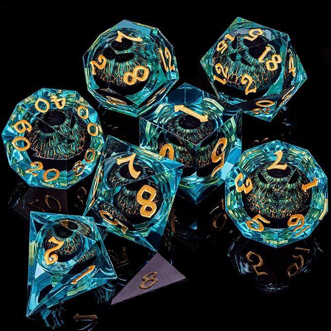 ARUOHHA DND Resin Dice Dragon Eye Dice Liquid Core Red Sharp Edged Dice Set - Image 6