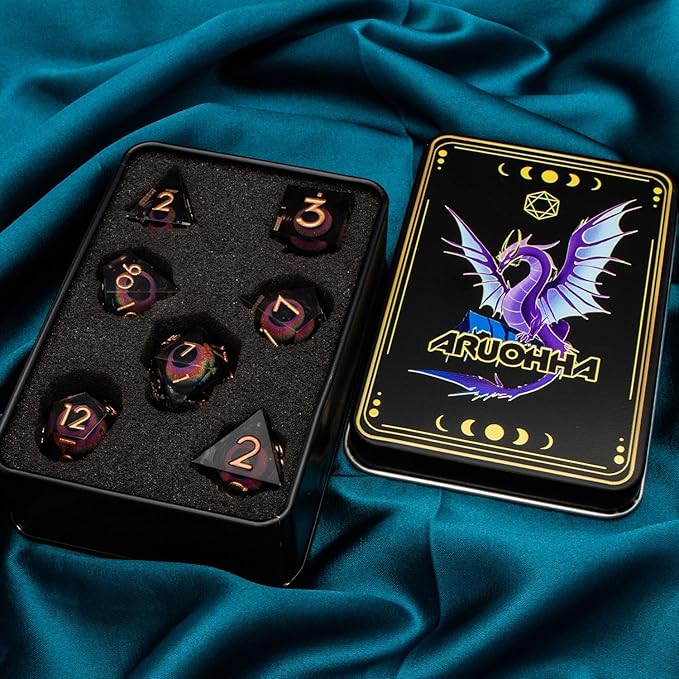 ARUOHHA DND Dragon Eye Dice Liquid Core Resin Sharp Edged Dice Set - Image 7